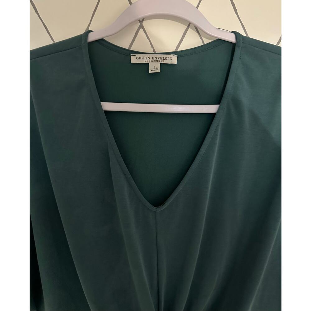 Green Envelope Knotted Front Blouse - Picture 2 of 5